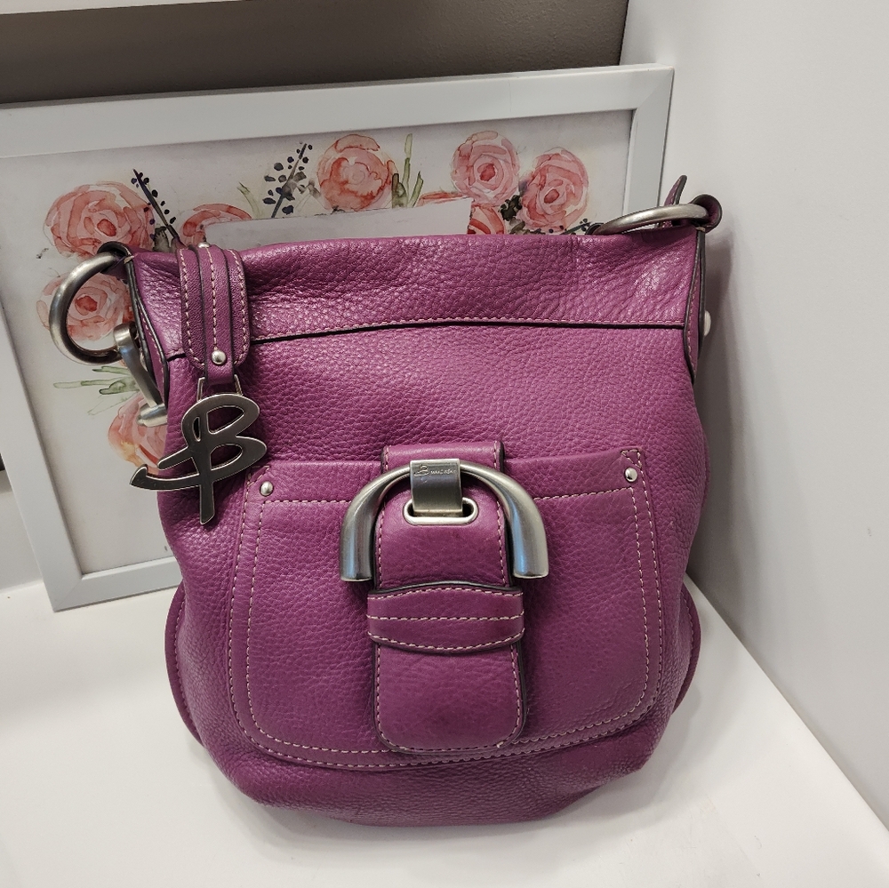 Vintage Y2K Era B. MakowskyPebble Leather Small Crossbody Bag, Eggplant